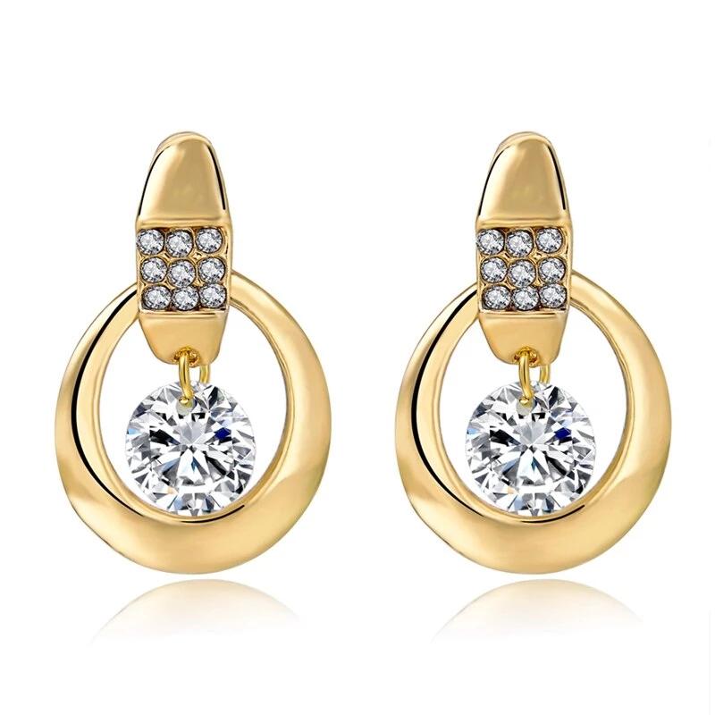 Gold Round Crystal Earrings