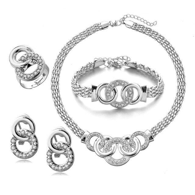 High Quality Silver Necklaces Earrings Ring Bracelet Sets