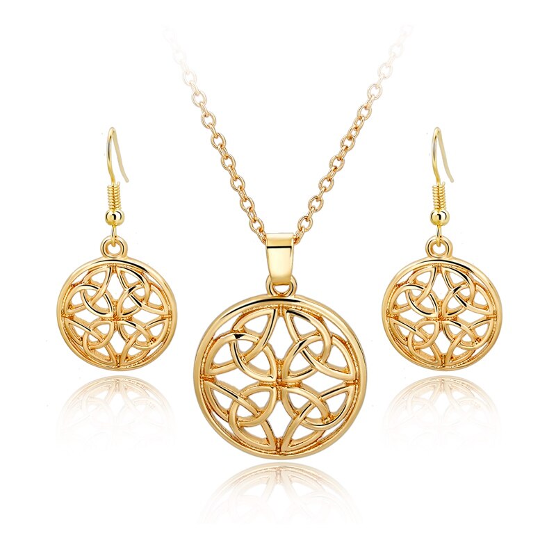 Gold Color Pendant Necklace Earrings Set