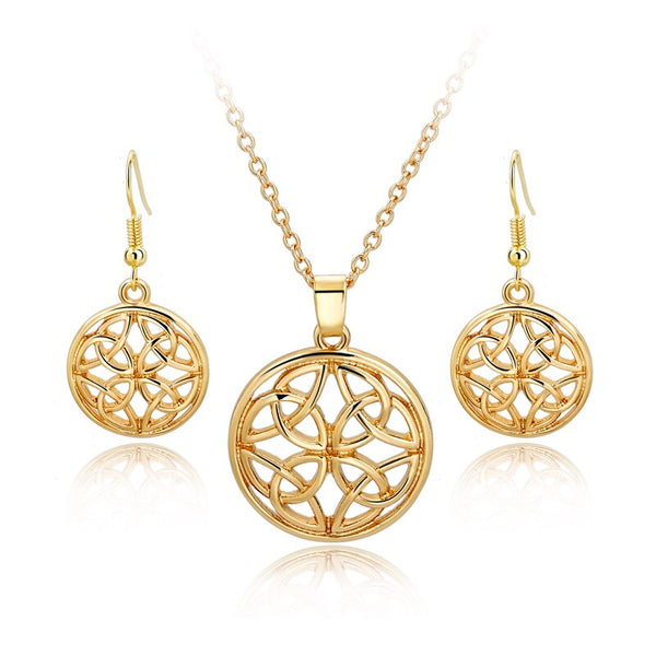 Gold Color Pendant Necklace Earrings Set