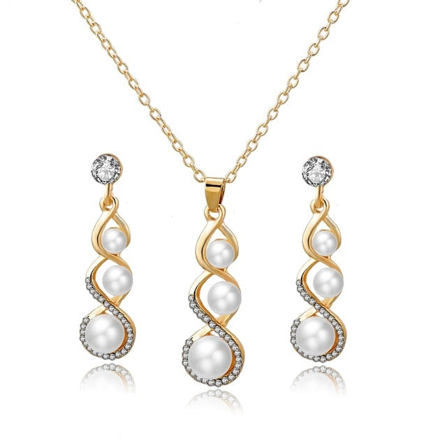 Simple Suit Pearl Necklace Earrings Sets