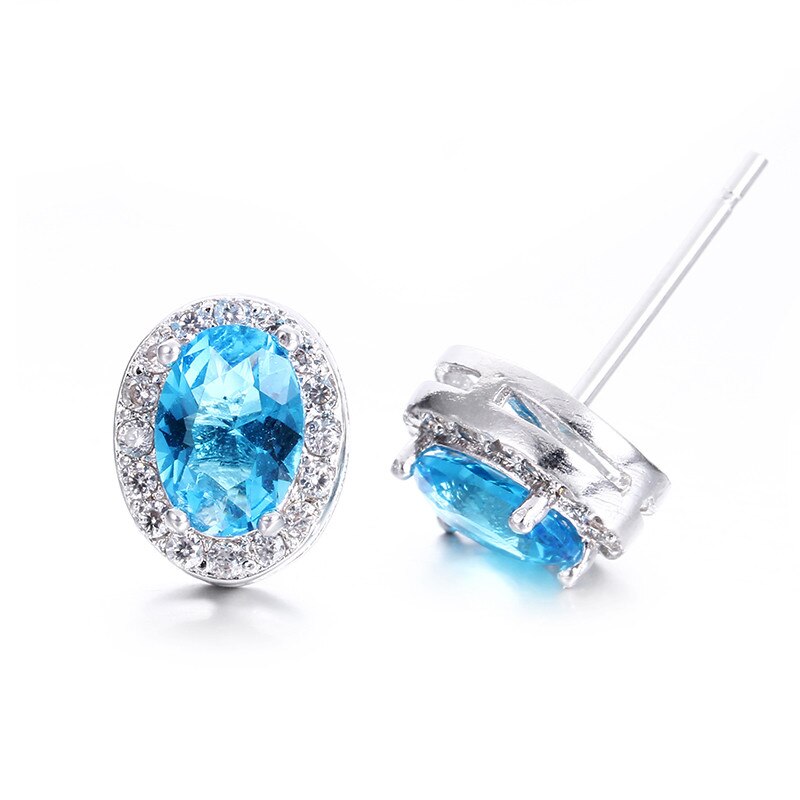 Oval Blue Stone Stud Earrings