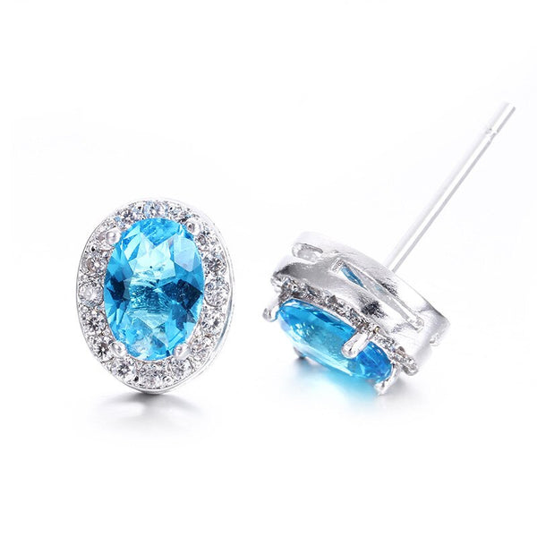 Oval Blue Stone Stud Earrings