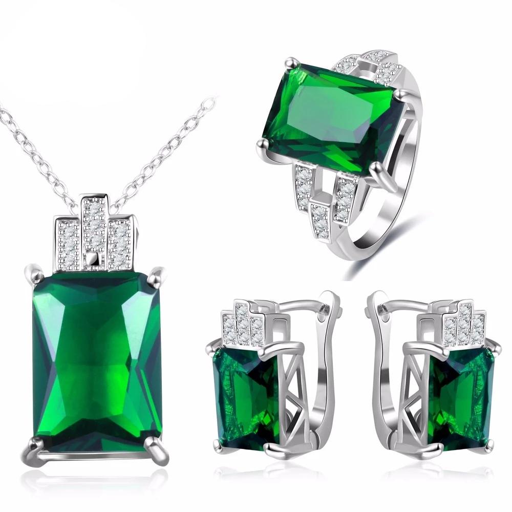 Green Stone CZ Wedding Sets