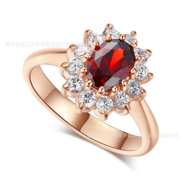 Rose Gold Color Red CZ Stone