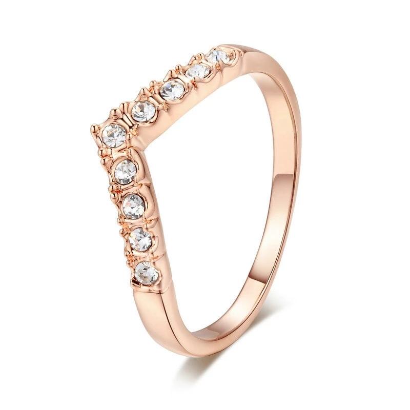 Rose Gold Color CZ V Letter Ring