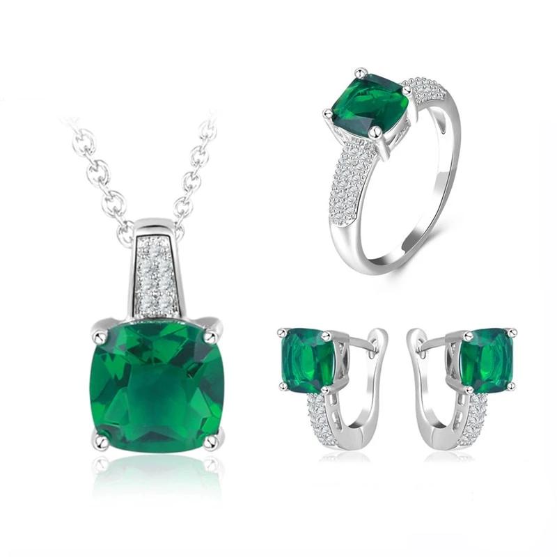 Vintage Green Stone Earring Necklace Ring Jewelry Set