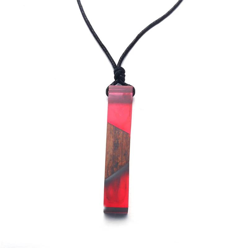 Red Solid Wood Pendant Women Sweater Chain Ocean Freezing Time Resin Handmade Necklace Wooden Bijoux CCN156a