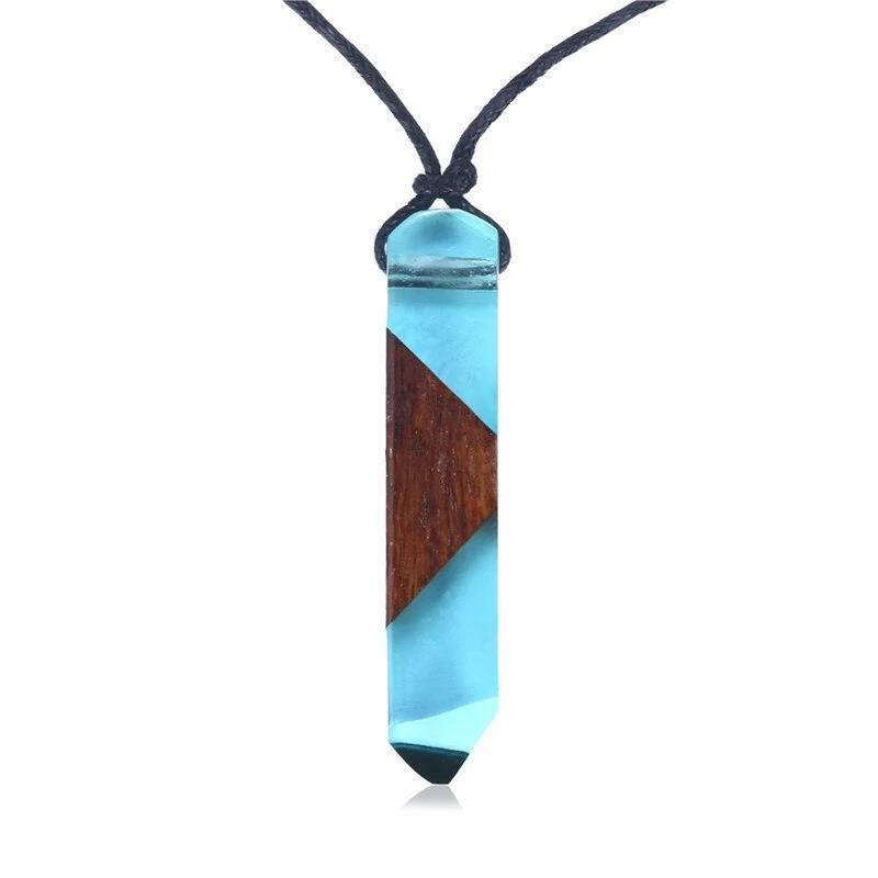 Vintage Wood Handmade Blue Pendant