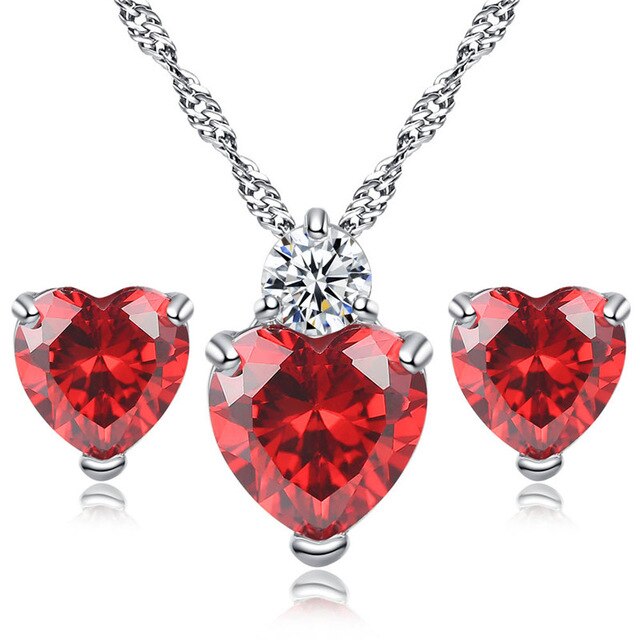 Heart Cubic Zirconia Classic Simple Necklaces Pendants Stud Earrings Set