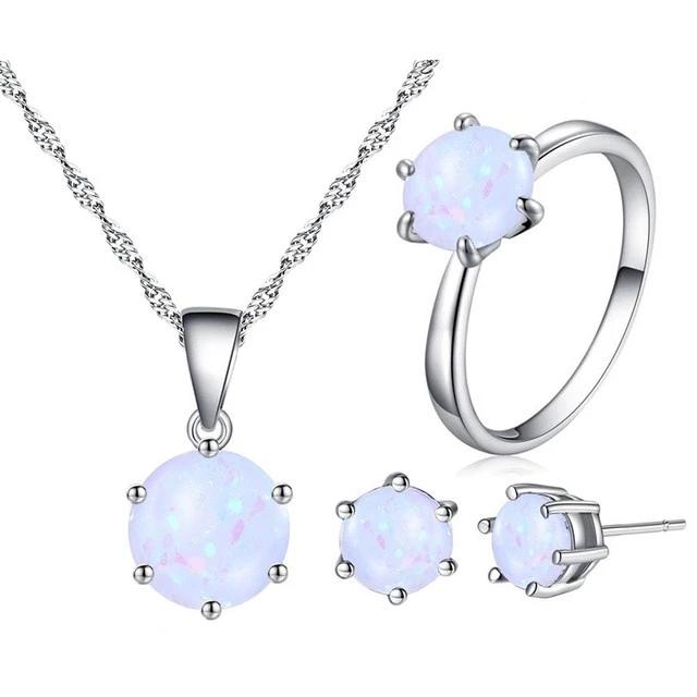 Opal Round Stone Simple Jewelry Sets