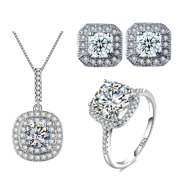 White Gold color Wedding Jewelry Set