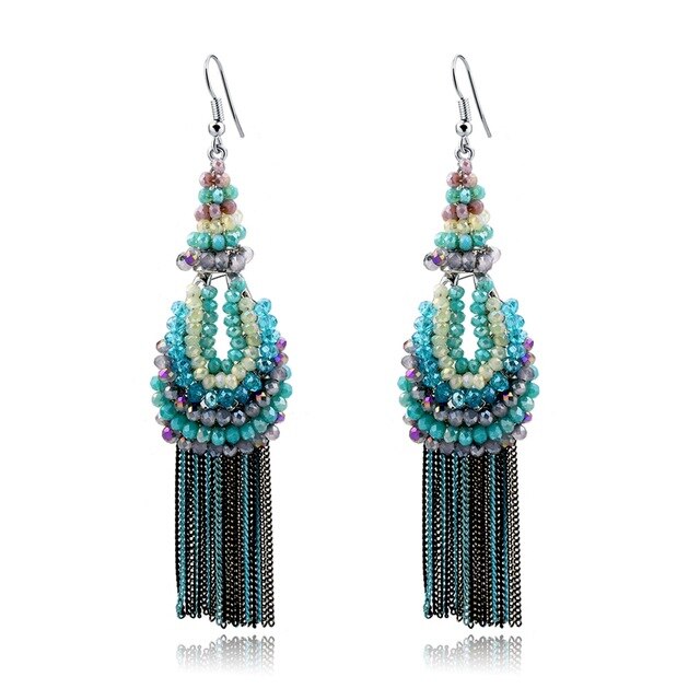 Blue Metal Tassel Long Earring