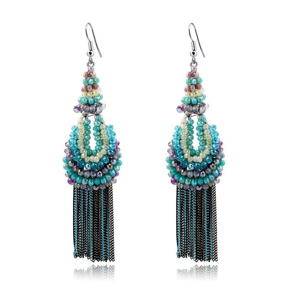 Blue Metal Tassel Long Earring