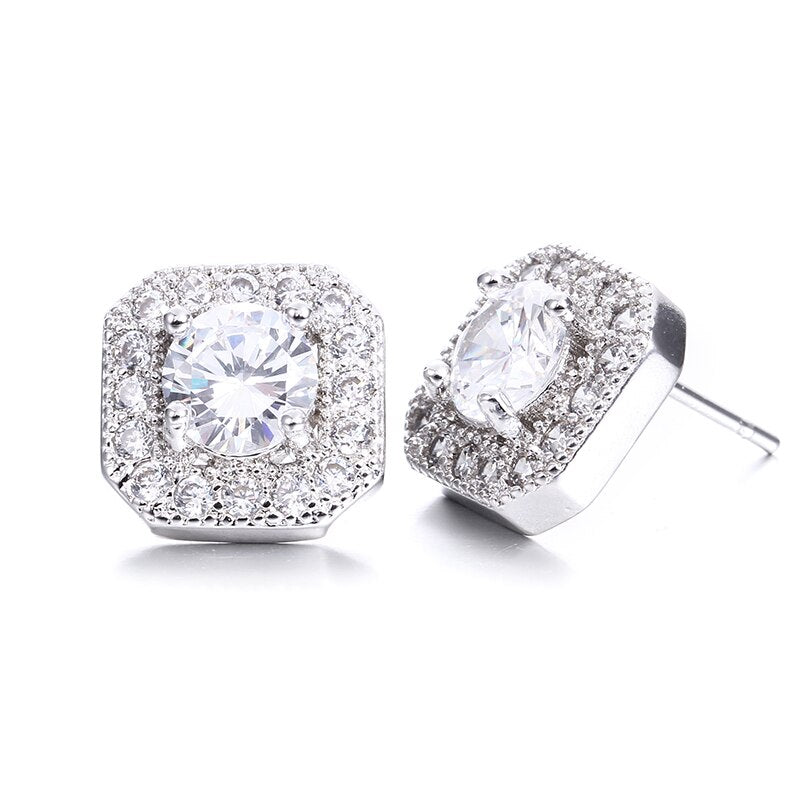 Square 1.5 Carat Main Stone Stud Earrings