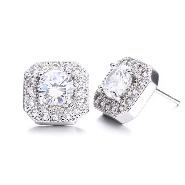 Square 1.5 Carat Main Stone Stud Earrings